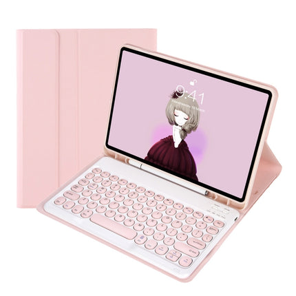 YT07B Detachable Candy Color Skin Feel Texture Round Keycap Bluetooth Keyboard Leather Case For iPad 9.7 inch 2018 & 2017 / Pro 9.7 inch / Air 2 / Air(Pink)-garmade.com