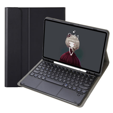 YA098B-A Detachable Lambskin Texture Round Keycap Bluetooth Keyboard Leather Tablet Case with Touch Control & Pen Slot & Stand For iPad Air 4 10.9 inch (2020) / Pro 11 inch (2020) & (2018)(Black)-garmade.com