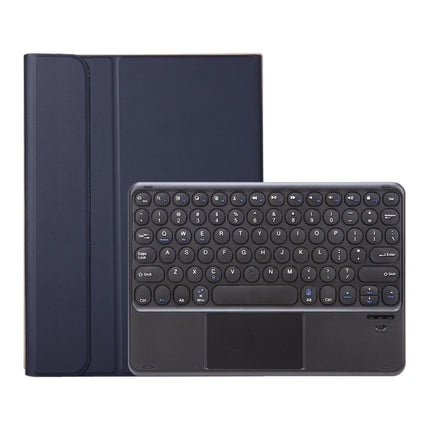YA098B-A Detachable Lambskin Texture Round Keycap Bluetooth Keyboard Leather Tablet Case with Touch Control & Pen Slot & Stand For iPad Air 4 10.9 inch (2020) / Pro 11 inch (2020) & (2018)(Dark Blue)-garmade.com