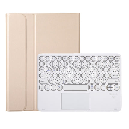 YA098B-A Detachable Lambskin Texture Round Keycap Bluetooth Keyboard Leather Tablet Case with Touch Control & Pen Slot & Stand For iPad Air 4 10.9 inch (2020) / Pro 11 inch (2020) & (2018)(Gold)-garmade.com