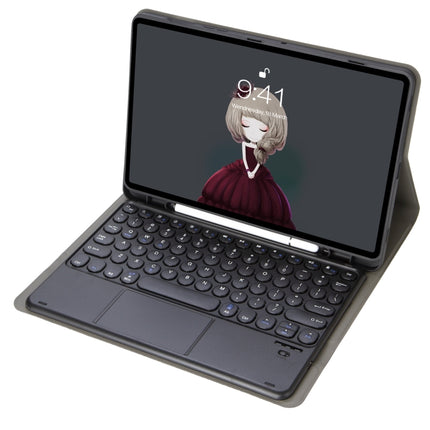YA102B-A Detachable Lambskin Texture Round Keycap Bluetooth Keyboard Leather Tablet Case with Touch Control & Pen Slot & Stand For iPad 10.2 (2020) & (2019) / Air 3 10.5 inch / Pro 10.5 inch(Black)-garmade.com