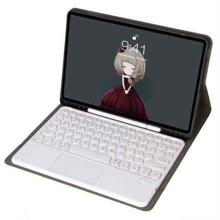 YA102B-A Detachable Lambskin Texture Round Keycap Bluetooth Keyboard Leather Tablet Case with Touch Control & Pen Slot & Stand For iPad 10.2 (2020) & (2019) / Air 3 10.5 inch / Pro 10.5 inch(Gold)-garmade.com