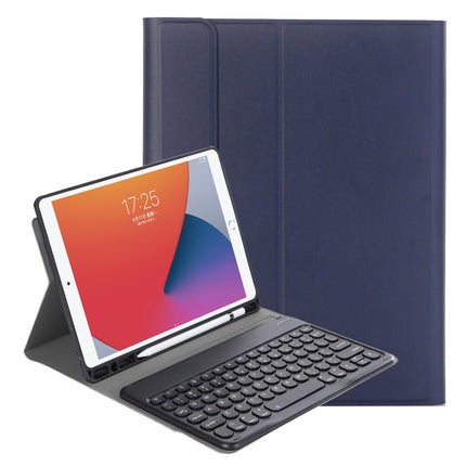 YA098B Detachable Lambskin Texture Round Keycap Bluetooth Keyboard Leather Tablet Case with Pen Slot & Stand For iPad Air 4 10.9 inch (2020) / Pro 11 inch (2020) & (2018)(Dark Blue)-garmade.com