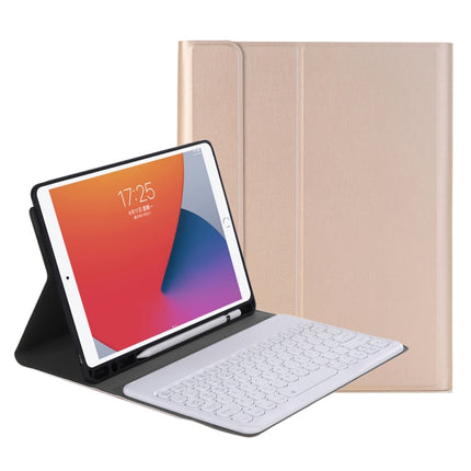 YA098B Detachable Lambskin Texture Round Keycap Bluetooth Keyboard Leather Tablet Case with Pen Slot & Stand For iPad Air 4 10.9 inch (2020) / Pro 11 inch (2020) & (2018)(Gold)-garmade.com