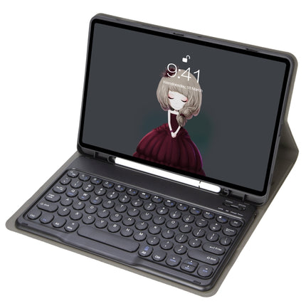 YA102B Detachable Lambskin Texture Round Keycap Bluetooth Keyboard Leather Tablet Case with Pen Slot & Stand For iPad 10.2 (2020) & (2019) / Air 3 10.5 inch / Pro 10.5 inch(Black)-garmade.com