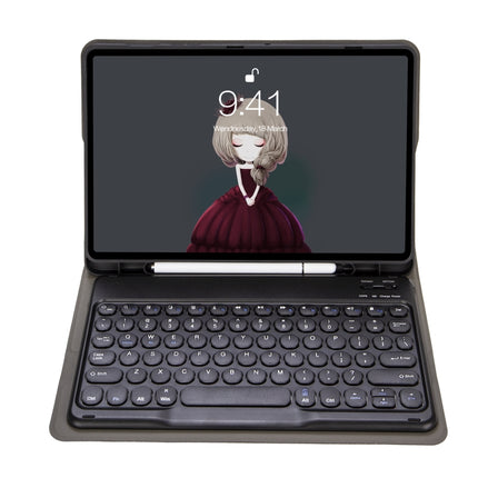 YA102B Detachable Lambskin Texture Round Keycap Bluetooth Keyboard Leather Tablet Case with Pen Slot & Stand For iPad 10.2 (2020) & (2019) / Air 3 10.5 inch / Pro 10.5 inch(Dark Blue)-garmade.com