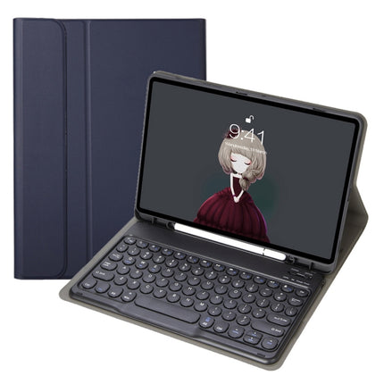 YA102B Detachable Lambskin Texture Round Keycap Bluetooth Keyboard Leather Tablet Case with Pen Slot & Stand For iPad 10.2 (2020) & (2019) / Air 3 10.5 inch / Pro 10.5 inch(Dark Blue)-garmade.com