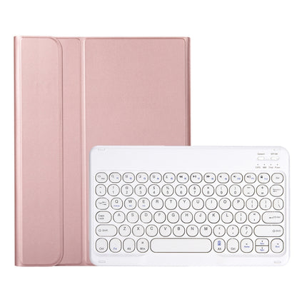 YA102B Detachable Lambskin Texture Round Keycap Bluetooth Keyboard Leather Tablet Case with Pen Slot & Stand For iPad 10.2 (2020) & (2019) / Air 3 10.5 inch / Pro 10.5 inch(Rose Gold)-garmade.com