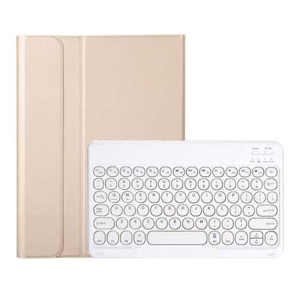 YA07B Detachable Lambskin Texture Round Keycap Bluetooth Keyboard Leather Tablet Case with Pen Slot & Stand For iPad 9.7 inch (2018) & (2017) / Pro 9.7 inch / Air 2 /Air(Gold)-garmade.com