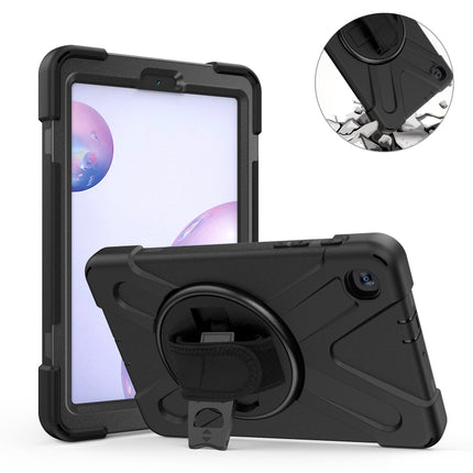 For Samsung Galaxy Tab A 8.4 2020 T307U Shockproof Colorful Silicone + PC Protective Case with Holder & Shoulder Strap & Hand Strap(Black)-garmade.com