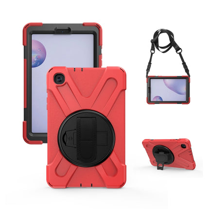 For Samsung Galaxy Tab A 8.4 2020 T307U Shockproof Colorful Silicone + PC Protective Case with Holder & Shoulder Strap & Hand Strap(Red)-garmade.com