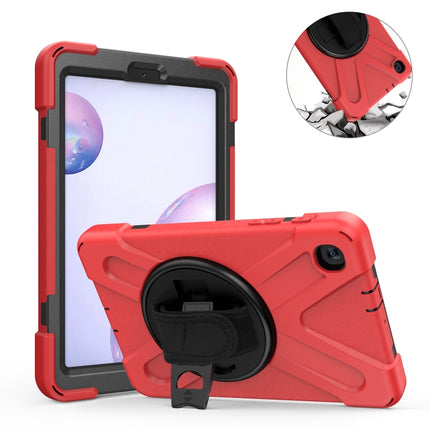 For Samsung Galaxy Tab A 8.4 2020 T307U Shockproof Colorful Silicone + PC Protective Case with Holder & Shoulder Strap & Hand Strap(Red)-garmade.com