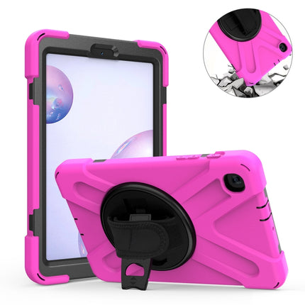 For Samsung Galaxy Tab A 8.4 2020 T307U Shockproof Colorful Silicone + PC Protective Case with Holder & Shoulder Strap & Hand Strap(Rose Red)-garmade.com