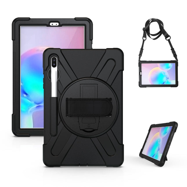 For Samsung Galaxy Tab S6 10.5 inch T860 / T865 Shockproof Colorful Silicone + PC Protective Case with Holder & Shoulder Strap & Hand Strap & Pen Slot(Black)-garmade.com