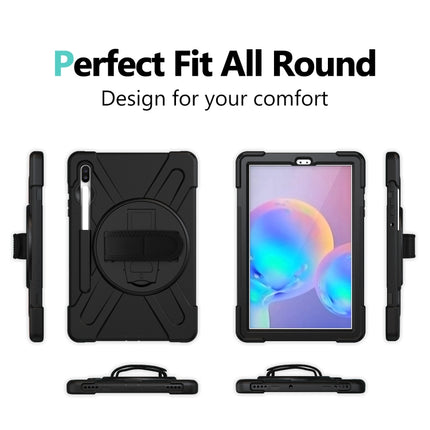 For Samsung Galaxy Tab S6 10.5 inch T860 / T865 Shockproof Colorful Silicone + PC Protective Case with Holder & Shoulder Strap & Hand Strap & Pen Slot(Black)-garmade.com
