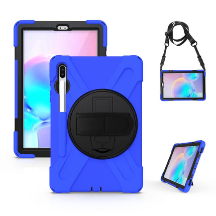For Samsung Galaxy Tab S6 10.5 inch T860 / T865 Shockproof Colorful Silicone + PC Protective Case with Holder & Shoulder Strap & Hand Strap & Pen Slot(Blue)-garmade.com