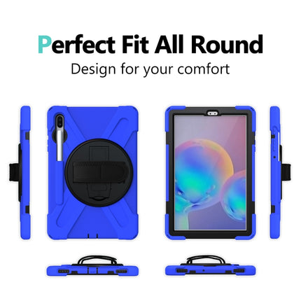 For Samsung Galaxy Tab S6 10.5 inch T860 / T865 Shockproof Colorful Silicone + PC Protective Case with Holder & Shoulder Strap & Hand Strap & Pen Slot(Blue)-garmade.com
