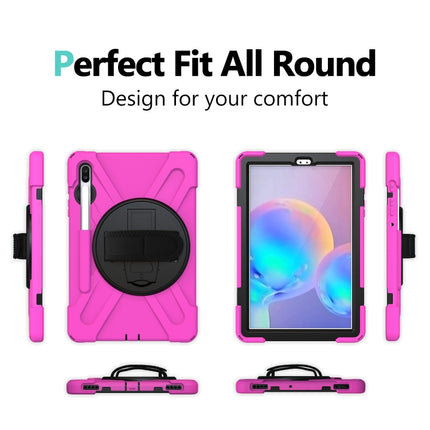 For Samsung Galaxy Tab S6 10.5 inch T860 / T865 Shockproof Colorful Silicone + PC Protective Case with Holder & Shoulder Strap & Hand Strap & Pen Slot(Rose Red)-garmade.com