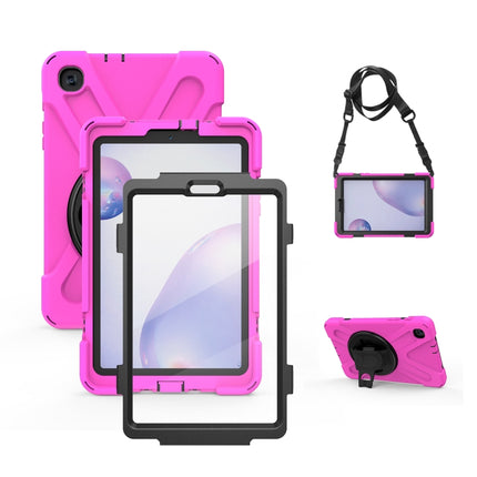 For Samsung Galaxy Tab A 8.4 2020 T307U Shockproof Colorful Silicone + PC Protective Case with Holder & Shoulder Strap & Hand Strap & Screen Protector(Rose Red)-garmade.com