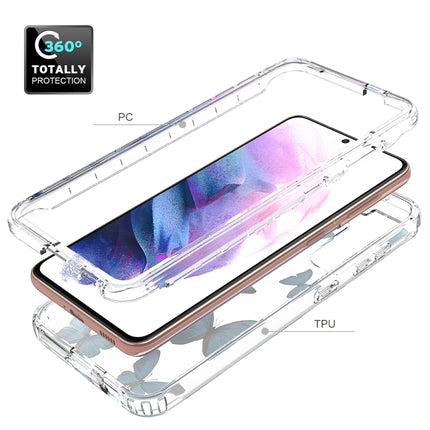 For Samsung Galaxy S21 5G 2 in 1 High Transparent Painted Shockproof PC + TPU Protective Case(Blue Butterfly)-garmade.com