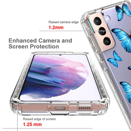 For Samsung Galaxy S21 5G 2 in 1 High Transparent Painted Shockproof PC + TPU Protective Case(Blue Butterfly)-garmade.com