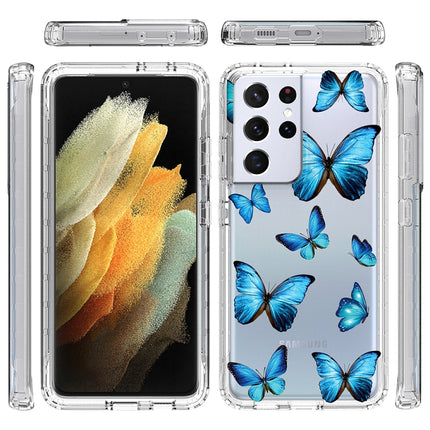 For Samsung Galaxy S21 Ultra 5G 2 in 1 High Transparent Painted Shockproof PC + TPU Protective Case(Blue Butterfly)-garmade.com