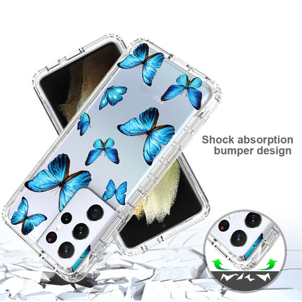 For Samsung Galaxy S21 Ultra 5G 2 in 1 High Transparent Painted Shockproof PC + TPU Protective Case(Blue Butterfly)-garmade.com