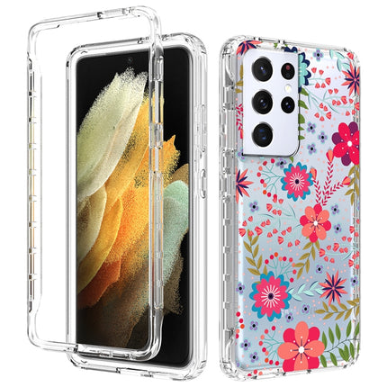 For Samsung Galaxy S21 Ultra 5G 2 in 1 High Transparent Painted Shockproof PC + TPU Protective Case(Small Floral)-garmade.com