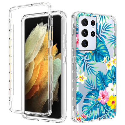 For Samsung Galaxy S21 Ultra 5G 2 in 1 High Transparent Painted Shockproof PC + TPU Protective Case(Banana Leaf)-garmade.com
