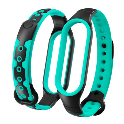 For Xiaomi Mi Band 6 Two-color Silicone Breathable Replacement Watchbands(Black+Sky Blue)-garmade.com