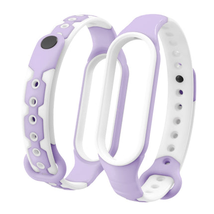 For Xiaomi Mi Band 6 / Band 5 Two-color Silicone Breathable Replacement Watchbands(Purple White)-garmade.com