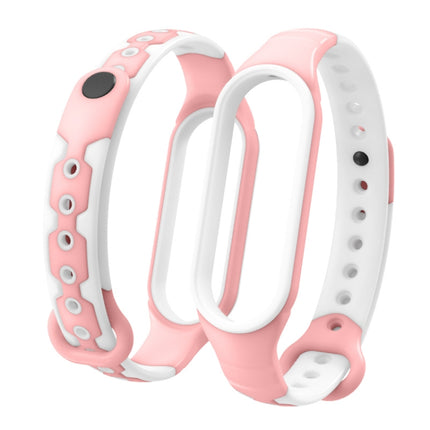 For Xiaomi Mi Band 6 / Band 5 Two-color Silicone Breathable Replacement Watchbands(Pink White)-garmade.com