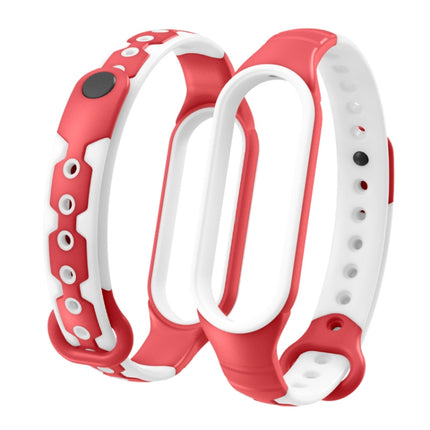 For Xiaomi Mi Band 6 / Band 5 Two-color Silicone Breathable Replacement Watchbands(Red White)-garmade.com