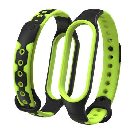 For Xiaomi Mi Band 6 / Band 5 Two-color Silicone Breathable Replacement Watchbands(Black Green)-garmade.com