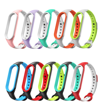 For Xiaomi Mi Band 6 / Band 5 Two-color Silicone Breathable Replacement Watchbands(Black Green)-garmade.com