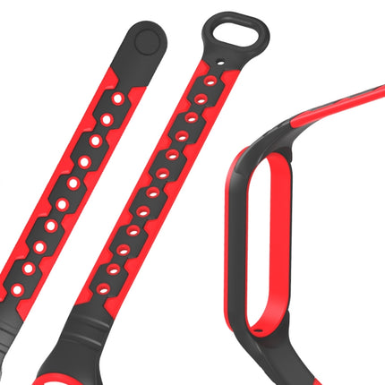 For Xiaomi Mi Band 6 / Band 5 Two-color Silicone Breathable Replacement Watchbands(Black Red)-garmade.com