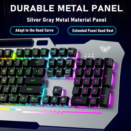 AULA F3010 USB Ice Blue Light Wired Mechanical Gaming Keyboard with Mobile Phone Placement(Black)-garmade.com