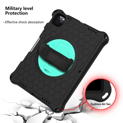 For iPad Pro 11 2022 / 2021 / 2020 / 2018 360 Degree Rotation Honeycomb Shockproof Silicone PC Protective Tablet Case with Holder & Shoulder Strap & Hand Strap(Black Mint Green)-garmade.com