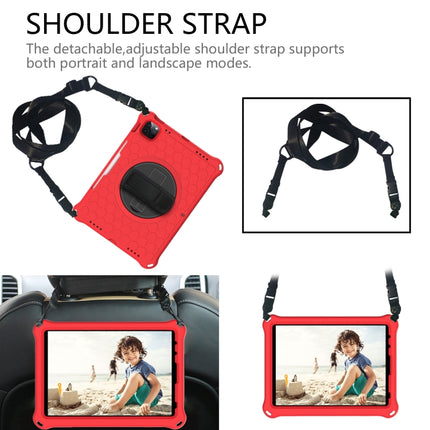 For iPad Pro 11 2022 / 2021 / 2020 / 2018 360 Degree Rotation Honeycomb Shockproof Silicone PC Protective Tablet Case with Holder & Shoulder Strap & Hand Strap(Red Black)-garmade.com