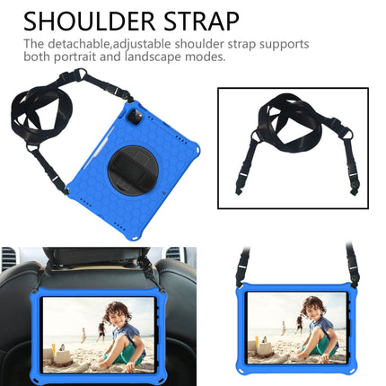 For iPad Pro 11 2022 / 2021 / 2020 / 2018 360 Degree Rotation Honeycomb Shockproof Silicone PC Protective Tablet Case with Holder & Shoulder Strap & Hand Strap(Blue Black)-garmade.com
