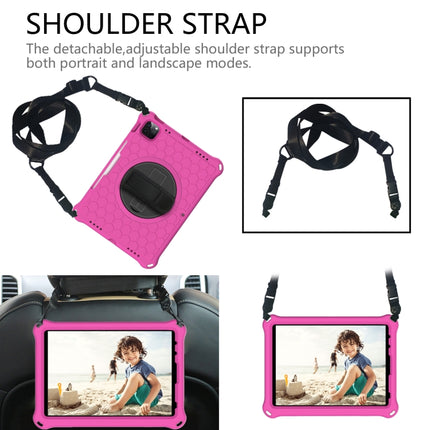 For iPad Pro 11 2022 / 2021 / 2020 / 2018 360 Degree Rotation Honeycomb Shockproof Silicone PC Protective Tablet Case with Holder & Shoulder Strap & Hand Strap(Rose Red Black)-garmade.com
