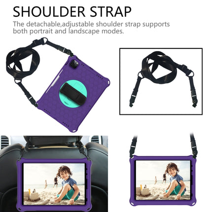 For iPad Pro 11 2022 / 2021 / 2020 / 2018 360 Degree Rotation Honeycomb Shockproof Silicone PC Protective Tablet Case with Holder & Shoulder Strap & Hand Strap(Purple Mint Green)-garmade.com