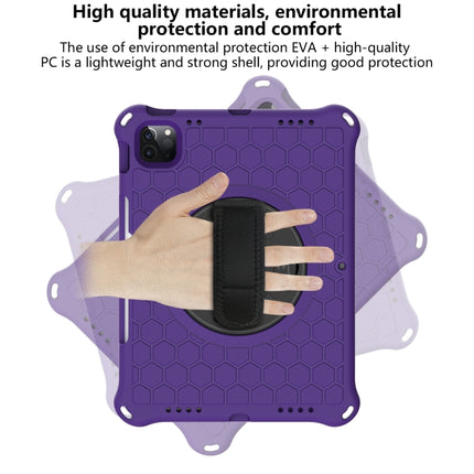For iPad Pro 11 2022 / 2021 / 2020 / 2018 360 Degree Rotation Honeycomb Shockproof Silicone PC Protective Tablet Case with Holder & Shoulder Strap & Hand Strap(Purple Black)-garmade.com