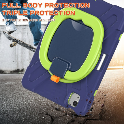 Silicone + PC Protective Case with Holder & Shoulder Strap For iPad Air 2022 / 2020 10.9(Navy Blue+Yellow Green)-garmade.com