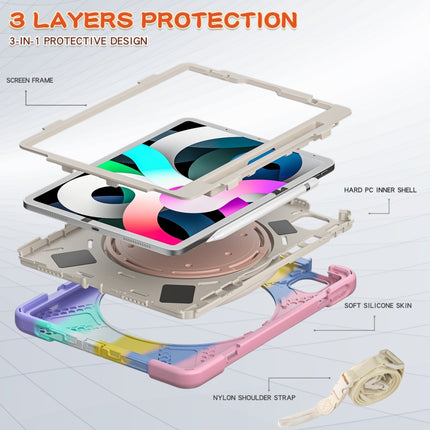 Silicone + PC Protective Case with Holder & Shoulder Strap For iPad Air 2022 / 2020 10.9(Colorful Pink)-garmade.com