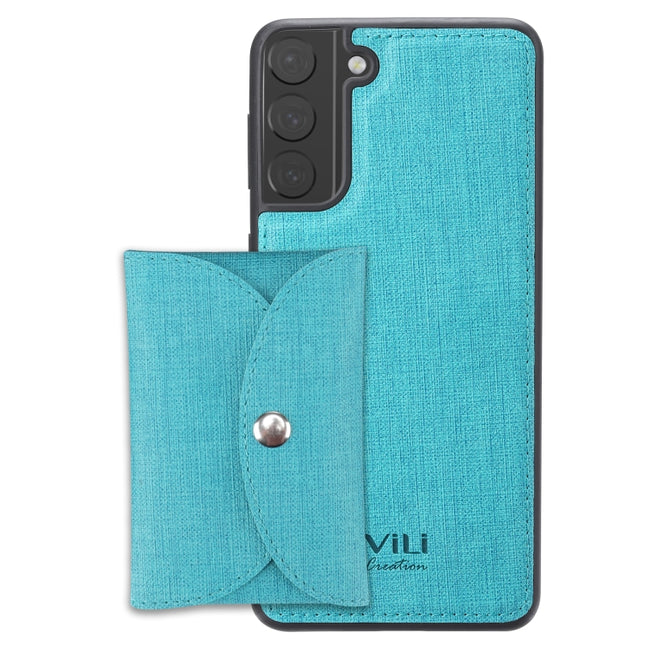 For Samsung Galaxy S21 5G ViLi T Series TPU + PU Woven Fabric Magnetic Protective Case with Wallet(Blue)-garmade.com