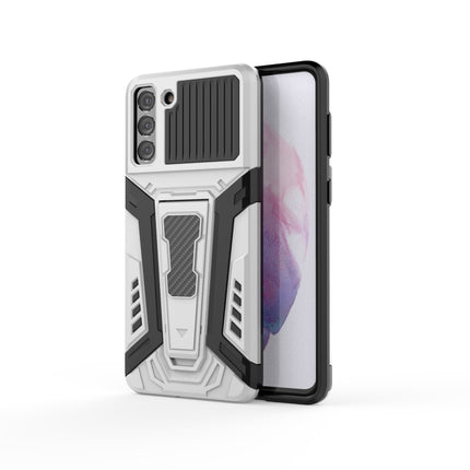 For Samsung Galaxy S21+ 5G War Chariot Series Armor All-inclusive Shockproof PC + TPU Protective Case with Invisible Holder(White)-garmade.com