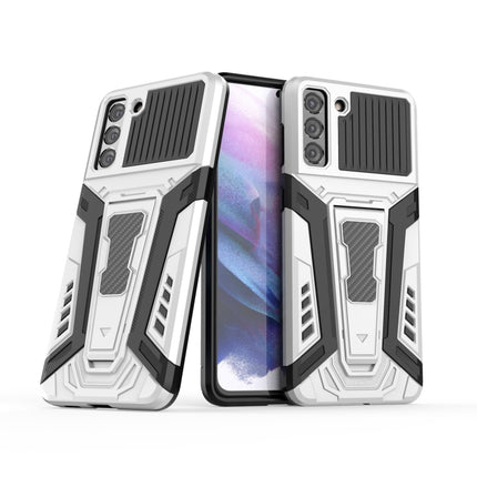 For Samsung Galaxy S21+ 5G War Chariot Series Armor All-inclusive Shockproof PC + TPU Protective Case with Invisible Holder(White)-garmade.com