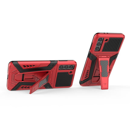 For Samsung Galaxy S21+ 5G War Chariot Series Armor All-inclusive Shockproof PC + TPU Protective Case with Invisible Holder(Red)-garmade.com