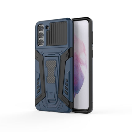 For Samsung Galaxy S21+ 5G War Chariot Series Armor All-inclusive Shockproof PC + TPU Protective Case with Invisible Holder(Blue)-garmade.com